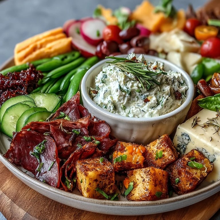 Bright spring charcuterie board with radishes, peas, and herb dip, ideal for light, seasonal appetizers.