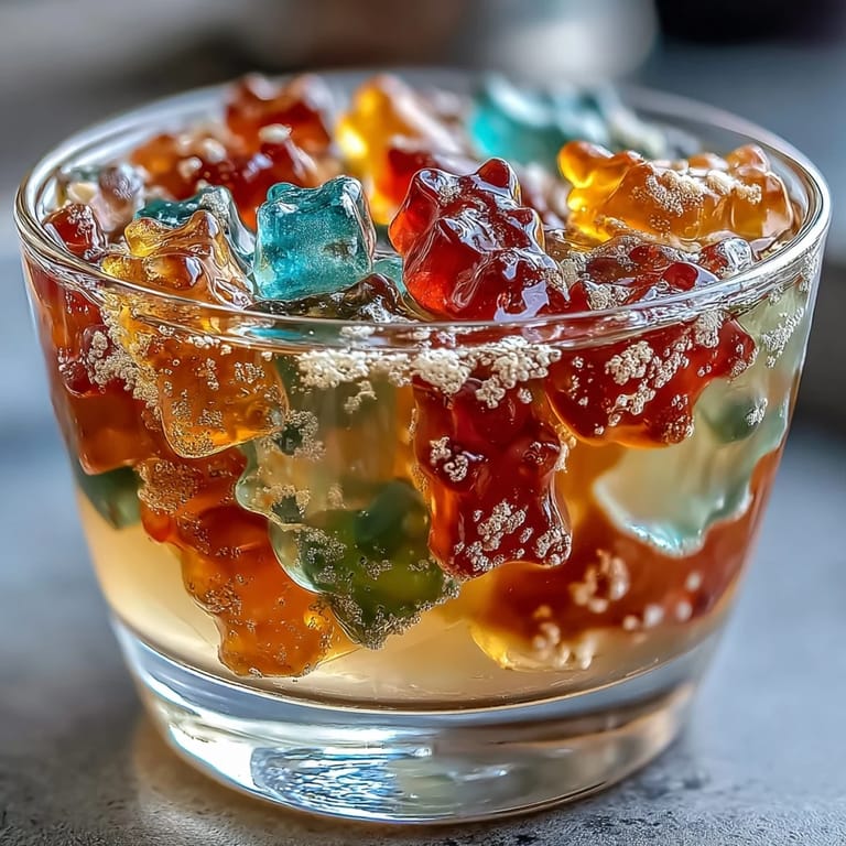 Enjoy cool Gummy Bear Lemonade Jelly Cups, garnished with mint and lemon zest.