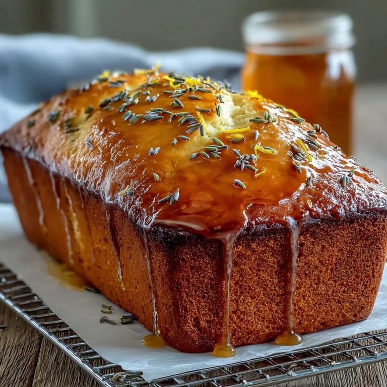 Sunny Lemon Lavender Loaf Cake with sweet honey glaze, perfect for dessert.