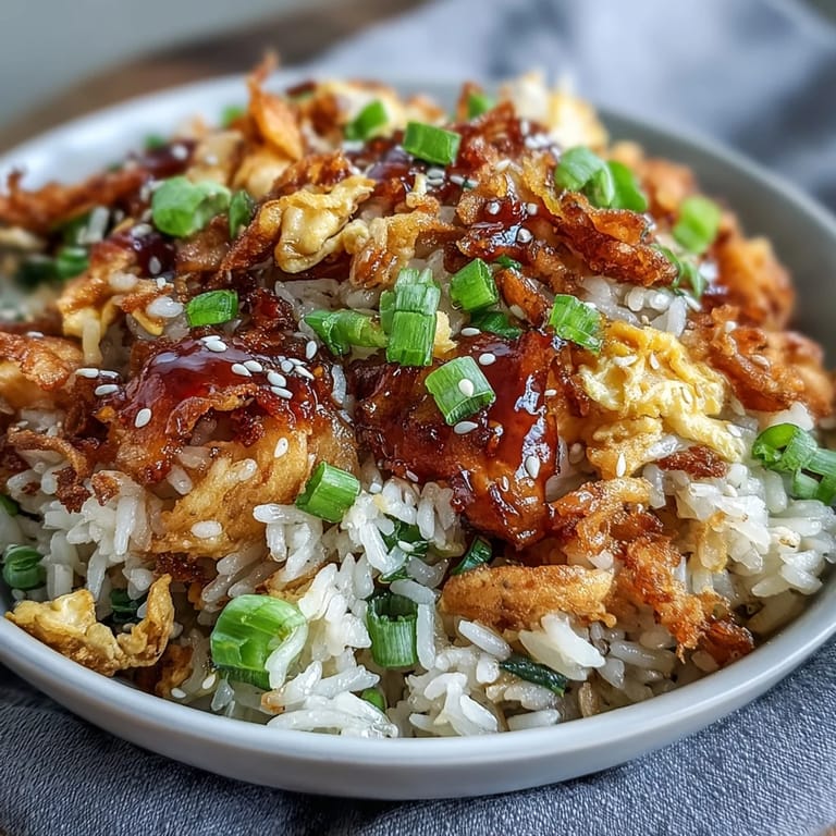 Golden egg fried rice stir-fried with chili crisp, green onions, and peas, served hot with extra chili oil on top.