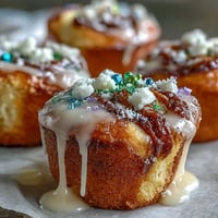 Festive mini cupcakes with cinnamon swirl and colorful sugar, perfect for Mardi Gras dessert spreads.