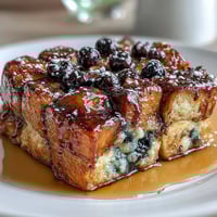 Golden Lemon Blueberry Sourdough French Toast Bake with juicy blueberries and zesty lemon custard, baked until golden and bubbling for a vibrant brunch centerpiece.