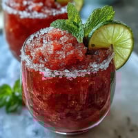 Vibrant frozen strawberry daiquiri mocktail with lime sugar rim, perfect for summer gatherings and non-alcoholic refreshment.