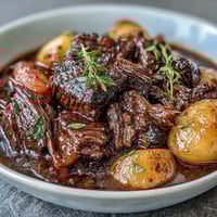 A steaming bowl of cozy beef stew with tender chunks of beef, carrots, parsnips, and potatoes in a savory broth.